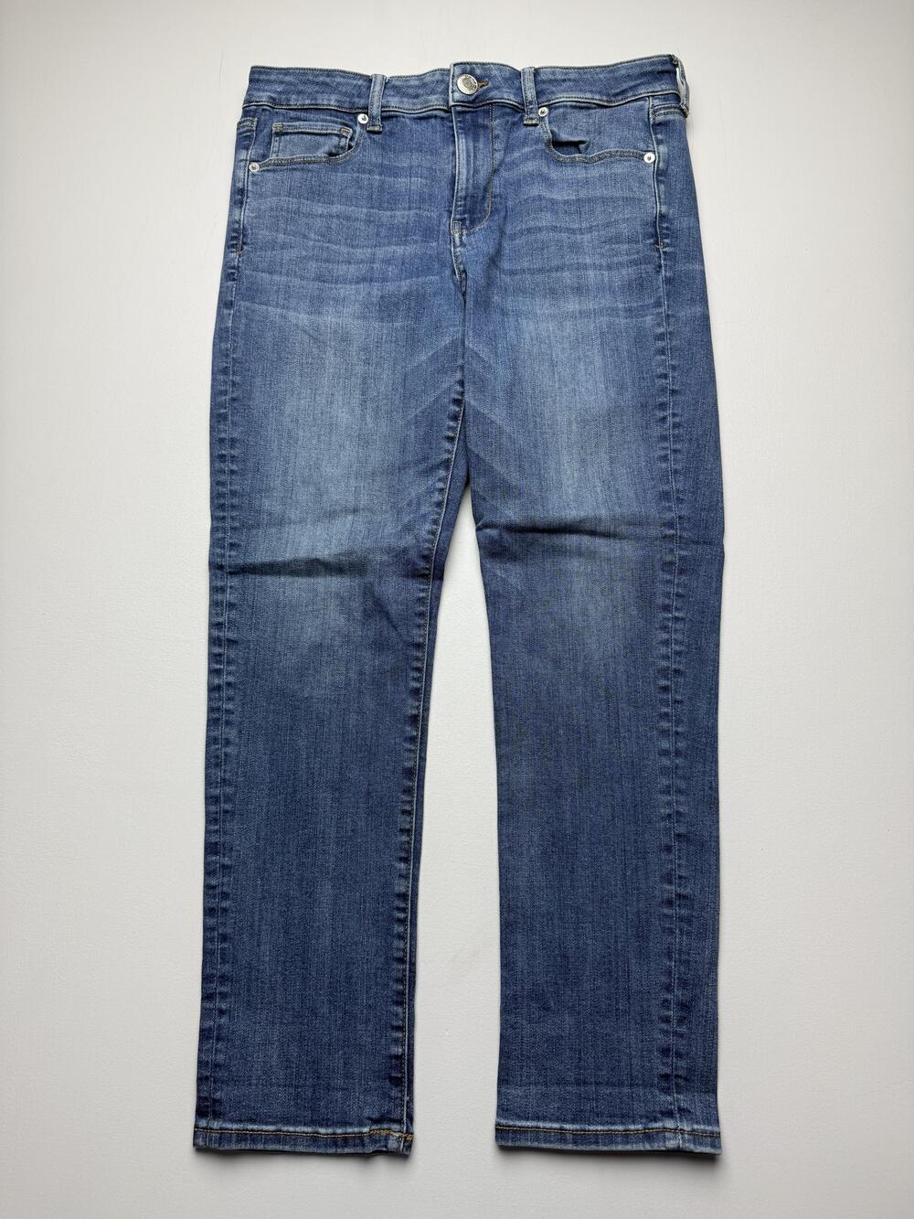 American Eagle Jeans Womens 12 Short Blue Med Wash Straight Super Stretch Denim